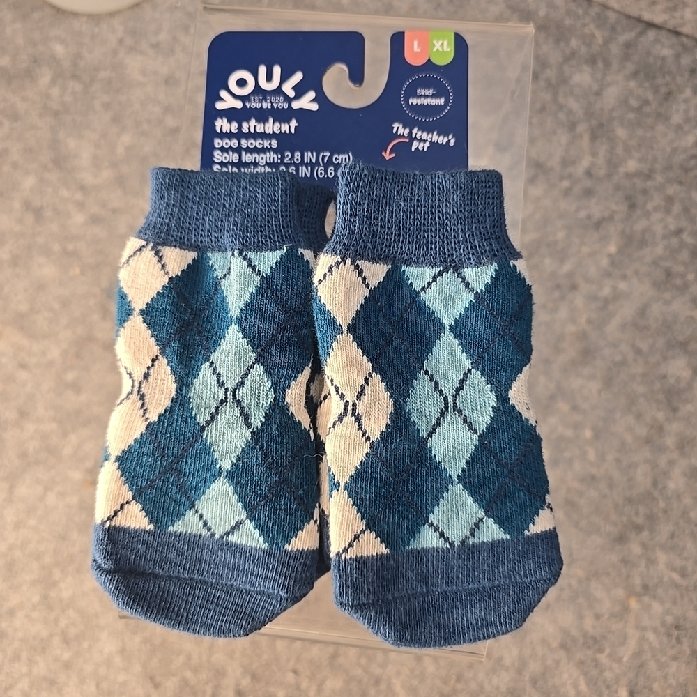 Youly Blue Argyle Dog Grip Socks